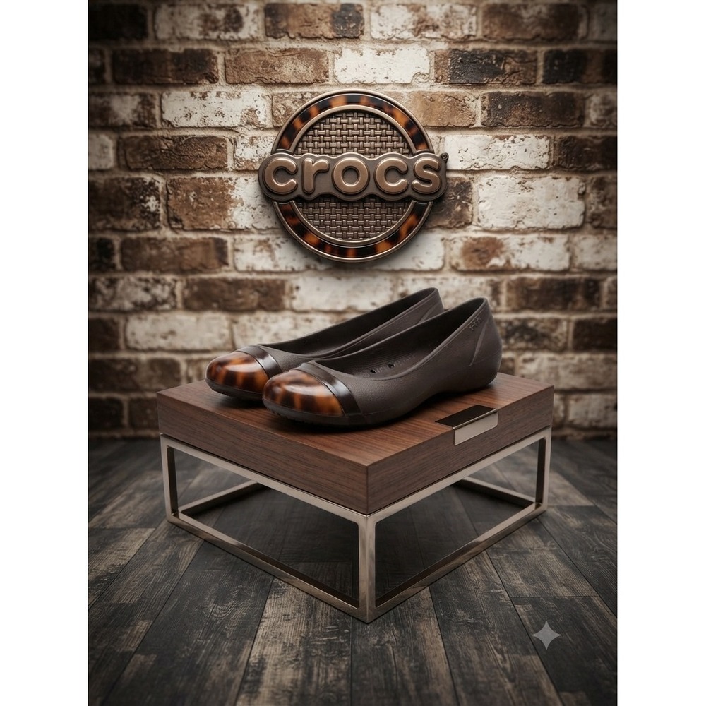 Crocs Cap Toe Flat Espresso Tortoise Shell Brown Ballet Shoes Womens 9 12300